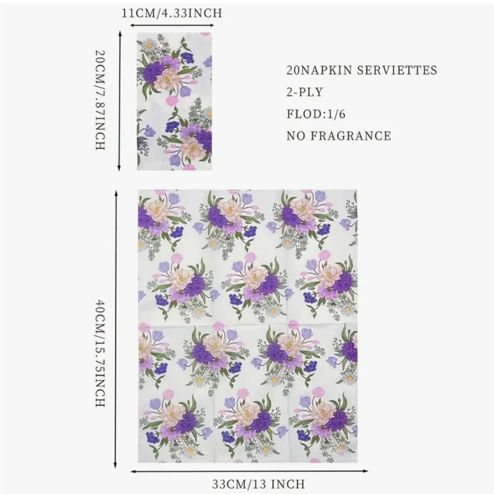White and Purple Floral Guest Towel Hostess Napkins, Set of 20